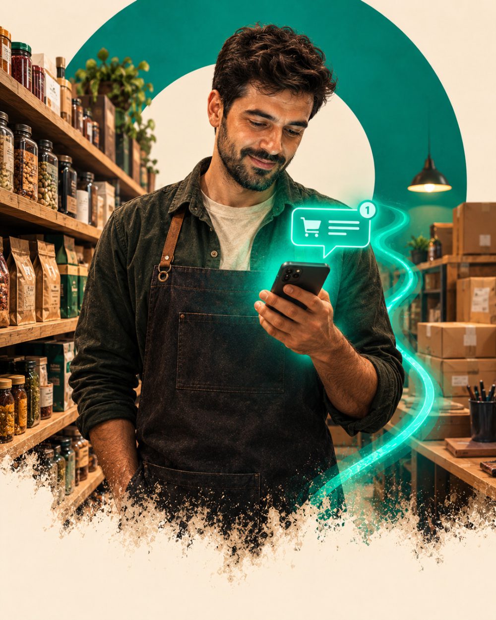فروشنده در حال دریافت سفارش از طریق پیامک
